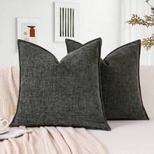 1pc Chenille Decorative Throw Pillow Covers With Stitched Edge Solid Dyed Cushion Covers For Home Decor Couch Sofa Bed Living Room - Grey - View 7