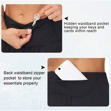 Womens High Waisted Running Shorts Quick Dry Athletic Workout Shorts With Mesh Liner Zipper Pockets - màu đen - Xem 4