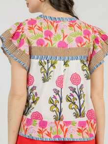 Boho Tops For Women Y2k Vintage Floral Short Sleeve Crop Top Fly Sleeve Floral Ruffle Shirts Out Going Peplum Oversized Loose Fit Blouse Streetwear Beach Vacation Clothes - 粉色 - 查看 6