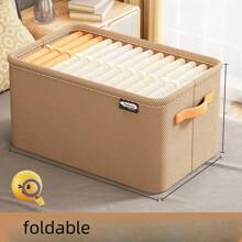 2025 Best Selling New 1PC Khaki Foldable Non-Woven Fabric Storage Basket With Cloth Handle, Suitable For Living Room Toy Storage, Bedroom Wardrobe Clothes Storage