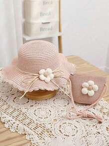 1 pieza Sombrero de paja de verano para niñas, sombrero de playa con ala grande y protección solar para princesa