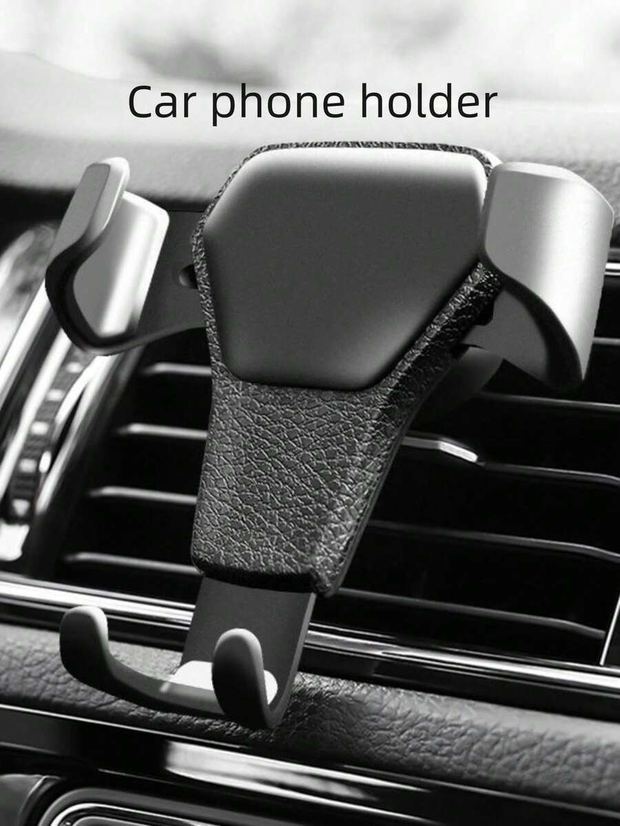 1pc New Car Phone Holder Leather Texture Gravity Air Vent Mount Slouchy Car Phone Stand - Black - View 1