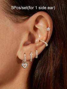 Set de 5 piezas de pendientes para mujer elegantes chapados en oro con circonita multicolor, incluyendo aro, pendiente colgante y pendiente de presión. Accesorios de joyería glamorosa.