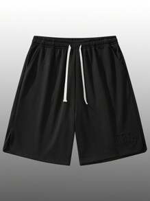 Pantalones cortos de verano tipo casual y deportivo para adolescentes, con cintura elástica y cordón, en diseño minimalista de unicolor con estampado de letras