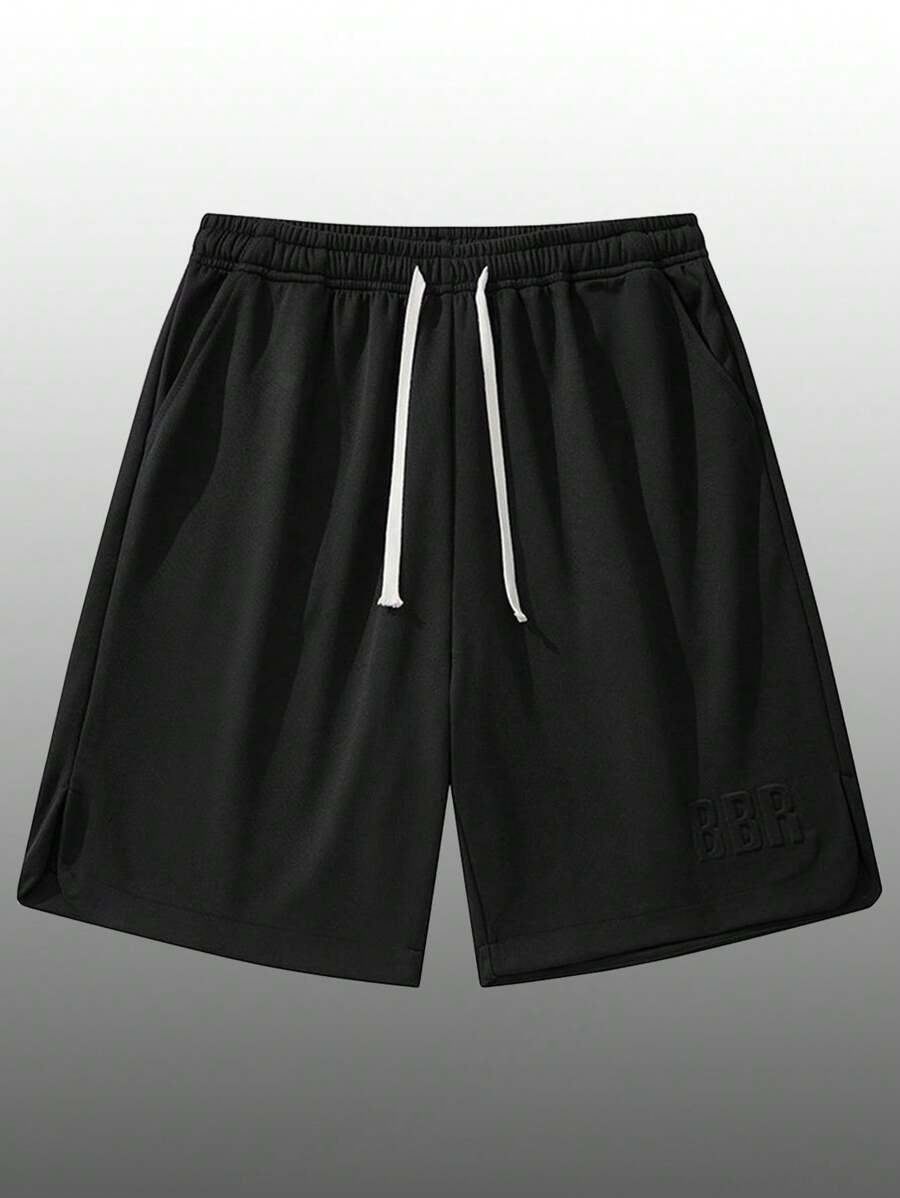 Pantalones cortos de verano tipo casual y deportivo para adolescentes, con cintura elástica y cordón, en diseño minimalista de unicolor con estampado de letras