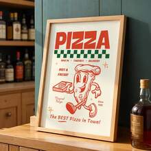 复古披萨海报，复古厨房艺术印刷品，画廊墙面艺术印刷品，复古厨房装饰，可打印墙面装饰，趣味美食海报，无框