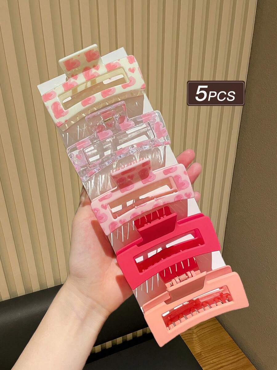 5 件女士时尚简约粉色方形发夹发饰，适合日常使用，建议作为礼物爪夹发夹发夹发夹发夹发夹时尚发饰秋冬度假装女士 - 彩色 - 查看 1