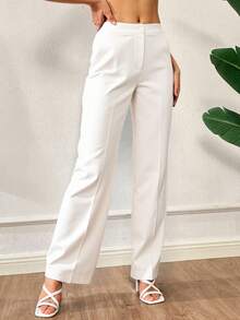 Pantalon vestir dama mujer cierre frente bolsillos laterales boton fresco elegante comodo - Blanco - Ver 4