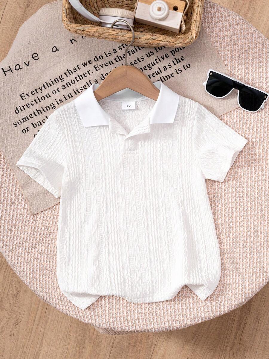 Jeune garçon Polo casual blanc en tricot torsadé à manches courtes, entretien facile - Blanc - Voir 1