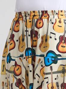 Pantalones harem sueltos de moda con gráfico de guitarra para hombres, uso casual diario, estilo hip hop y rock