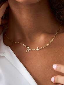 1pc Personalized Fashion Multi-Chain Customized Name Necklace, Gold Stainless Steel Customized English Letter Pendant Necklace Gift, Unisex, Suitable For Daily, Couples, Boyfriend, Girlfriend, Mom, Dad, Family, Pet, Grandma, Perfect For Valentine's Day, Mother's Day, Father's Day, Anniversary, Gathering, Wedding, School Supplies, Back To School, School Gift, For Teacher Gifts, For Dorm Rooms, For Teacher, College Students, University Students, Freshman, Sophomore, Underclassmen, Chic Autumn, Utilitarian Chic, Delicate Romance, Look Glamour