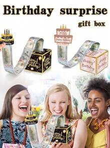 1 Set Rosagold/Schwarz-Gold Geburtstags-Papier-Geldbox + Karte zum Geldkarten-Ziehen, witzige Zieh-Geldgeschenkbox Alles Gute zum Geburtstag Überraschungsgeschenkset für Frauen Männer beste Freunde Freundin Ehefrau Schwester Geburtstagspartys, Schulanfang Valentinstag