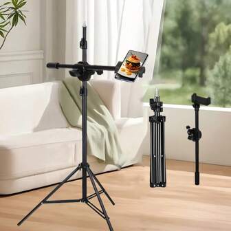 Mobile Phone Tilt Camera Stand Desktop Floor- Removable Without Charging, Black,360 Degree Rotation, Multi-Function Adjustment, Shooting/Recording Video Universal