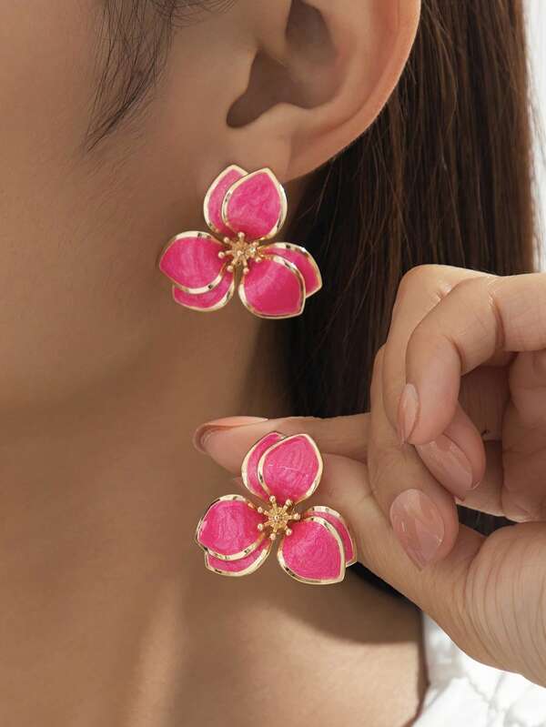 1 par de Pendientes floreales colgantes con diseño de gota de aceite, adecuados para usar en citas
