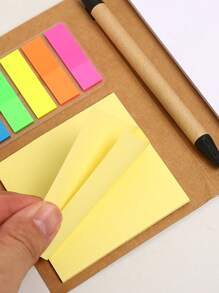 2 pièces/Set Cadeau de rentrée scolaire - Carnet en kraft + Notes adhésives colorées + Stylo combiné, Articles de papeterie portables pour bureau et étudiants, Carnet de rendez-vous, Boîte-cadeau de papeterie pratique