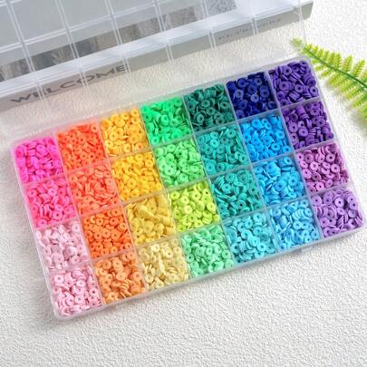 4200pcs Polymer Clay Bead Bracelet Making Kit, 28 Colors, Flat Round Clay Beads, Seashell Beads, Jewelry Making For Girls