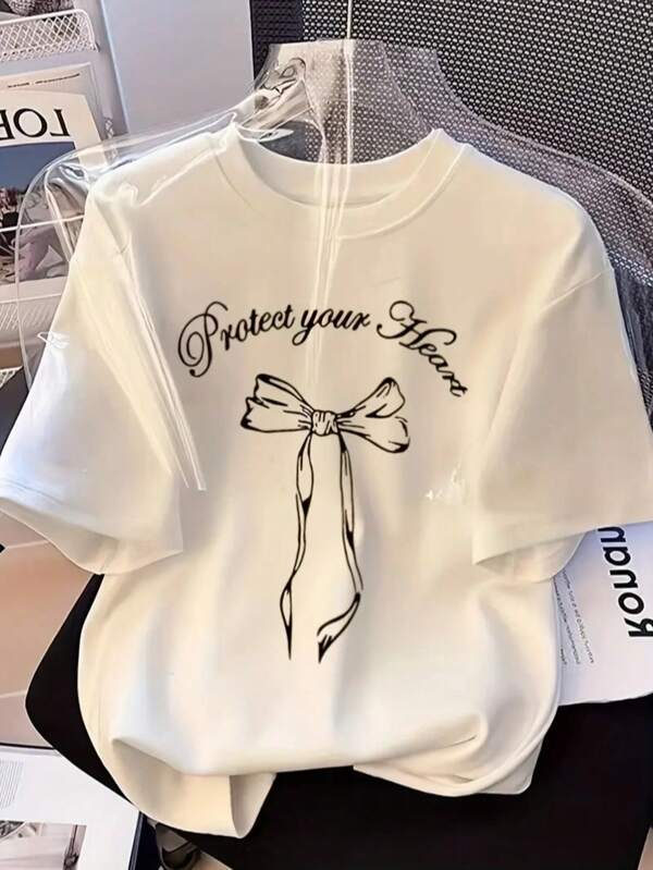 Leisure Pattern Pink Crew Neck Pullover Short Sleeve T-Shirt Summer Upper Wear For Girls And Teens