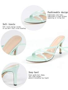 女士尖头金属 T 型带高跟凉鞋，性感时尚派对闪光金色高跟鞋 - 薄荷綠 - 查看 12