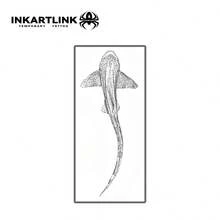 Pegatinas de tatuaje de tiburón dinámico INKARTLINK, diseño geométrico de olas oceánicas minimalistas, tatuaje temporal impermeable que dura 1-2 semanas - Negro - Ver 3