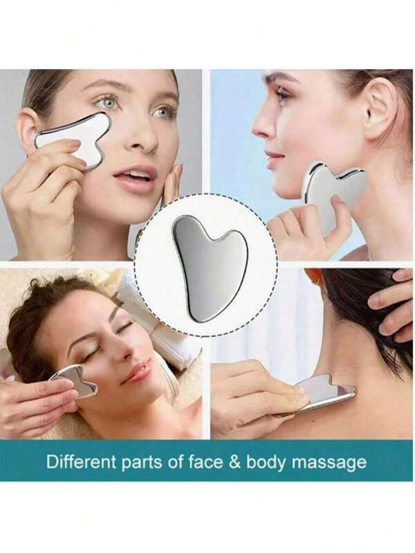 1 pieza, Herramienta facial de acero inoxidable de alta calidad con forma de corazón - Tabla de masaje facial y corporal de metal, Tabla de masaje portátil para relajación muscular, Herramienta de raspado de metal suave y firme, Apta para cara y Body, Puede reducir la hinchazón.