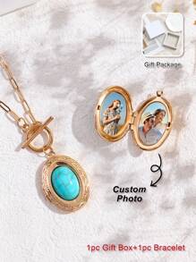Custom Photo Necklace, Vintage Women Brass Pendant Necklace With Southeast Asian Style, Personalized With Family, Friends, Lover, Kid, Pet Photos, Birthday, Thanksgiving Gift For Mom, Meaningful Commemorative Necklace