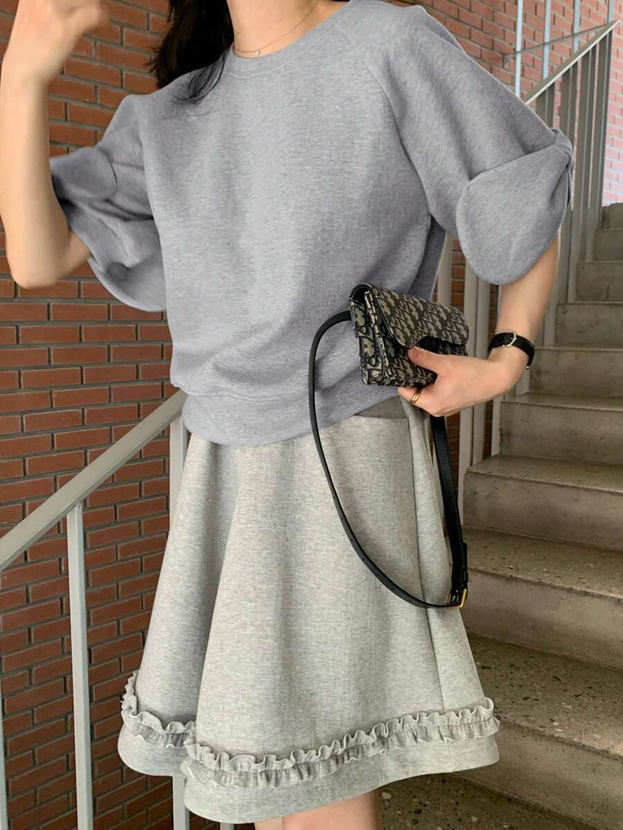 Women's Stylish Short Sleeve Casual Loose Round Neck T-Shirt, Versatile - Grey - View 1