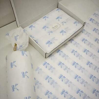 Blue/Pink Bow Pattern Thin Paper, 50*35cm, Thin Moisture-Proof Wrapping Paper, Suitable For Gift Packaging, Clothing Packaging, Fragile Item Protection, Birthday Decoration, Valentine's Day, Mother's Day, Christmas Gifts, Decorative Packaging, Elegant Gift Wrapping Paper, Bouquet Decoration Tissue Paper