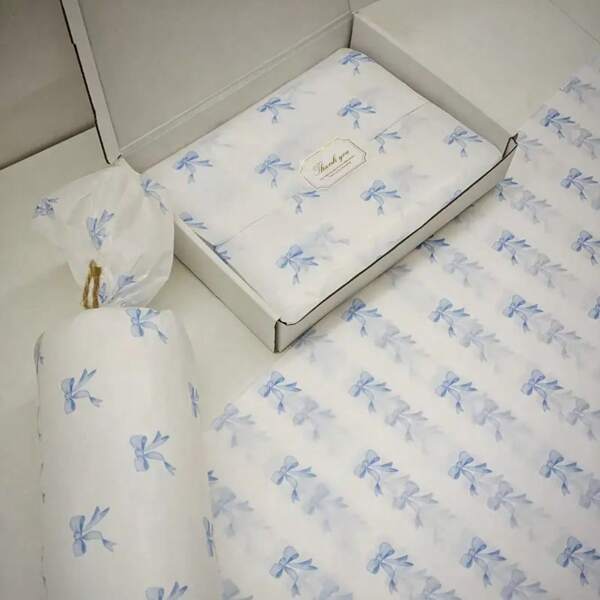 Blue/Pink Bow Pattern Thin Paper, 50*35cm, Thin Moisture-Proof Wrapping Paper, Suitable For Gift Packaging, Clothing Packaging, Fragile Item Protection, Birthday Decoration, Valentine's Day, Mother's Day, Christmas Gifts, Decorative Packaging, Elegant Gift Wrapping Paper, Bouquet Decoration Tissue Paper