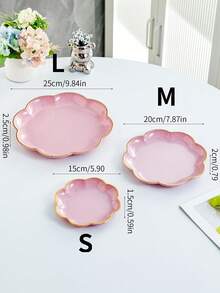 1pc Gold-Plated Sakura Flower Plate, For Appetizer Plate, Snacks, Desserts, Fruit, Jam, Unique Tableware, Kitchen Accessories, Sauce Dish, Mini Bowl, Suitable For Restaurant And Home Kitchen - Dusty Pink - View 2