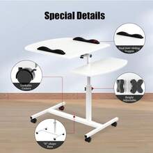 Laptop Table With Wheels, Dining Room Table, Height-Adjustable Laptop Table 61.5-95cm With Wheels, Mobile Side Table - Office Desk Side Table - Wooden Stand With Mouse Holder, Mobile Standing Desk, Bedside Table With Wheels, Height-Adjustable Laptop Stand Mouse Holder Mobile Standing Desk 60*40CM, Foldable, 360° Side Table With 4 Wheels - trắng - Xem 3