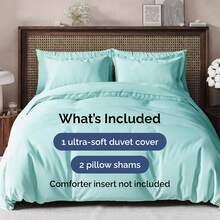 Cover Queen Size Set - Extra Soft Queen Size Duvet Cover 90 X 90 With 2 Pillow Shams - Hotel Luxury Easy Care And Fade Free W/ Zipper Closures & Ties - Breathable Bedding Set (Light Sage Green) - 22 - 水療藍(無被子) - 查看 9