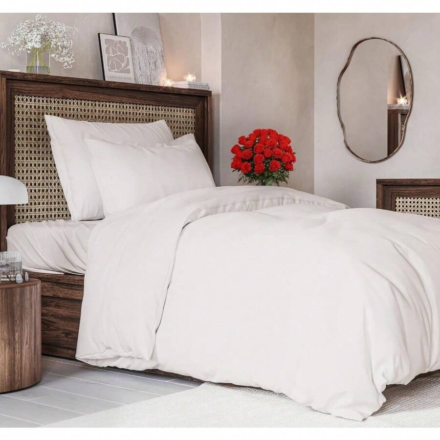 Cover Queen Size Set - Extra Soft Queen Size Duvet Cover 90 X 90 With 2 Pillow Shams - Hotel Luxury Easy Care And Fade Free W/ Zipper Closures & Ties - Breathable Bedding Set (Light Sage Green) - 02 - 古董白(無被子) - 查看 1