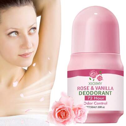  XIOIMY 50ml Baume Déodorant Rose et Vanille, Contrôle des Odeurs Frais Pendant 72 Heures, Parfum Rose et Vanille, Déodorant Corporel, Longue Durée, Pour les Aisselles, le Corps, les Zones Intimes, les Odeurs Tenaces