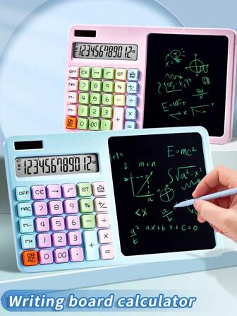 1 件高级科学计算器 - 12 位大屏幕，双电源（太阳能和电池），二合一计算器带书写板，便携轻巧设计，适用于办公室、学校、商务、家庭、学校用品、返校