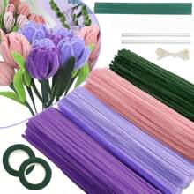 Juego de limpiapipas de 400/525/575 piezas con video tutorial, perfecto para hacer flores, chenilla para trabajos manuales, arreglos florales artificiales, regalos del Día de San Valentín y del Día de la Madre