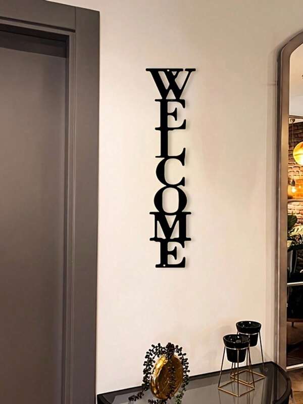 1 pieza Letrero de pared de metal "Bienvenido" - Decoración vertical para la entrada, acento para la puerta principal, decoración del hogar, regalo de inauguración de casa, diseño tipográfico, colgante de pared para interiores para la sala de estar o el porche