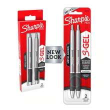 Sharpie S-Gel 2pk Black Ink Gel Pens 0.7mm Medium Tip - Gray Metal Barrel: Retractable, Contoured Rubber Grip, Pocket Clip