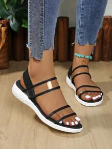Round Toe Transparent Comfortable Chunky Heel Easy Slip-On Versatile Outdoor Casual Beach Sandals