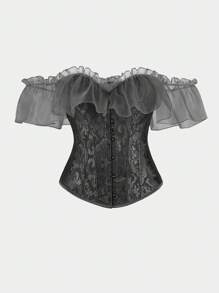 Women's Off Shoulder Jacquard Waist Corset Lace Strap Tops, Suitable For New Year Party, Valentine's Day, Holiday, Halloween Costume