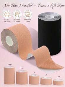 1 Roll Of Breast Enhancement Tape - Self-Adhesive Elastic Breast Enhancement Tape, Breast Lift Strapless Bra, Comfortable And Breathable Stretch Fabric, Invisible Support, Free Cut, Suitable For Strapless Backless Dress - Khaki - View 2