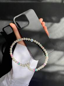 1pc Colorful Soft Clay Faux Pearl Blue Eye Devil Eye Beaded Phone Lanyard, Phone Case Accessory, Phone Or Camera Decor Pendant