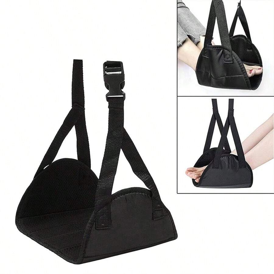 1pc Black Airplane Footrest Portable Adjustable Strap For Travel Lightweight Desk Hammock Leg Rest For Airplanes, Offices, Outdoors, And Cars. - Multicolor - View 1