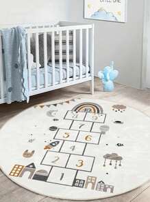 1pc Cute Round Hopscotch Carpet, Dreamlike Starry Sky And City Pattern, Suitable For Kitchen, Bathroom, Study, Game Room, Living Room, Bedroom, Entrance, Mother's Day Gift