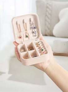 1PC Single Layer Storage Box Ladies Travel Leather Jewelry Box Classic Black Pure White Fashion Pink Storage Box