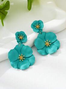 1 par de pendientes de metal de múltiples capas asimétricos con flores, regalo para citas