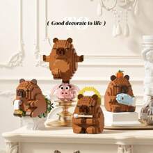 Set de blocuri de construcție cu tematică animală Capybara, 400+ bucăți, decor de birou și ameliorare a stresului, cadou pentru familie/birou, vehicul de jucărie de asamblat, potrivit pentru ziua de naștere, Ziua Tatălui, Ziua Mamei, nuntă, absolvire