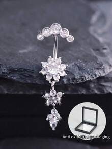 1/2 Pieces Of Sweet And Cool, Sexy Retro Style Stainless Steel Zirconia Flower Navel Ring, Silver Gold Navel Ring, Puncture Punched Body Jewelry Gift Suitable For Daily Life, Party Wear - Round Pendant Belly Button Ring - View 22