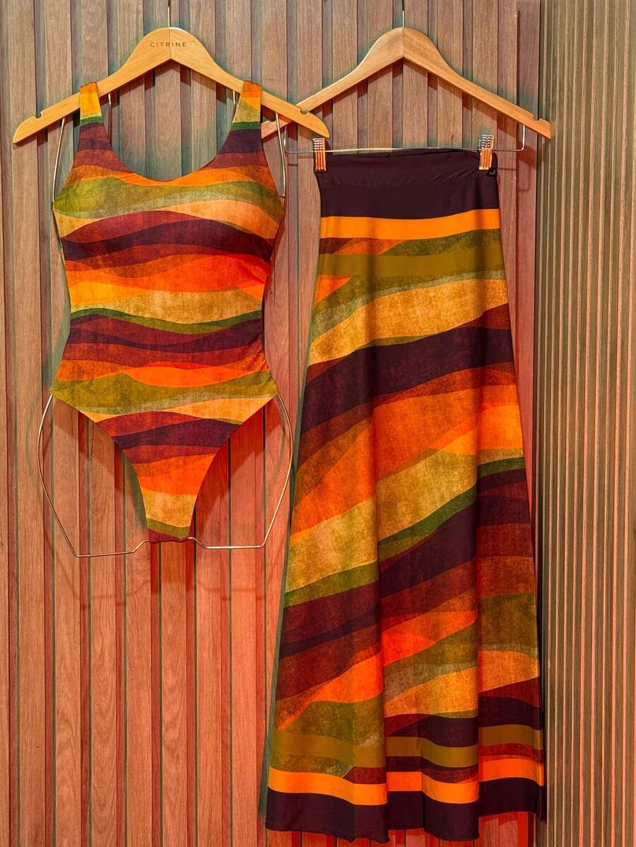 Bodysuit Swimsuit And Pareo Set Kit Premium Beach Cover-Up Bathing Suit Bodysuit - 波希米亞 - 查看 1