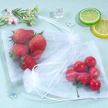 100 piezas Bolsas de malla de nailon blanco, bolsas protectoras de frutas, bolsas de jardín para control de insectos y plagas para fresas, uvas, verduras y plantas, con cordón