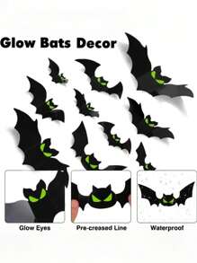 24/48/96 Stück Fledermäuse die im Dunkeln leuchten 3D Fledermaus Ausschnitte, Halloween Dekorationen mit leuchtenden Augen aus Papier, schwarze Plastikaufkleber Fledermäuse für Innen- und Außenbereich gruselig und beängstigend, PVC Fledermäuse für Innen- und Außenbereich Halloween, Halloween Dekorationen, Halloween Außendekorationen, Halloween Party Zubehör